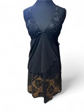 y2k black lace slip dress sheer floral hem coquette goth babydoll lingerie 4XL